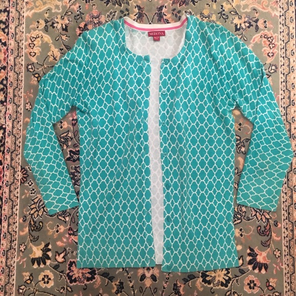 Teal Lattice Pattern Cardigan - Picture 1 of 4